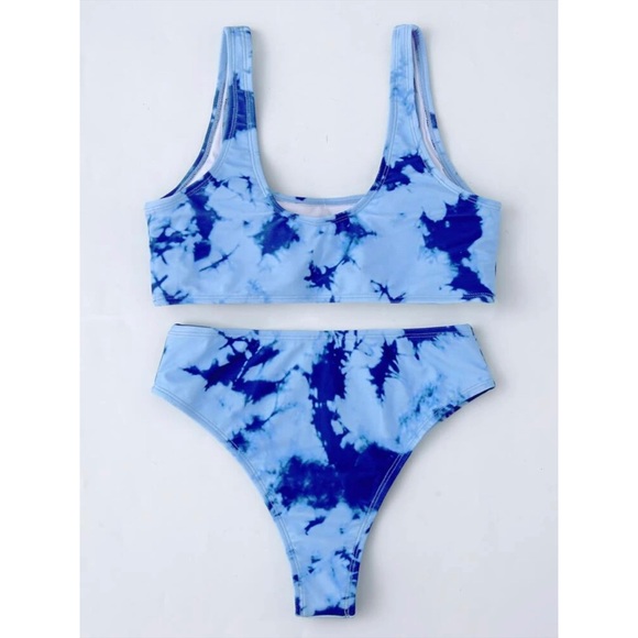 Tie dye bikini high waist blue teal turquoise - Picture 3 of 6